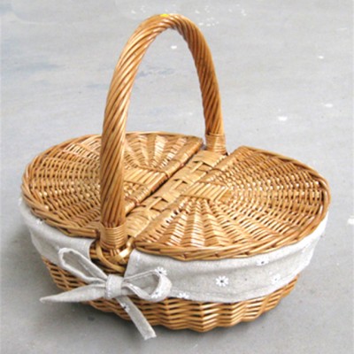 Full Willow Empty Wicker Picnic Basket with lining for sale