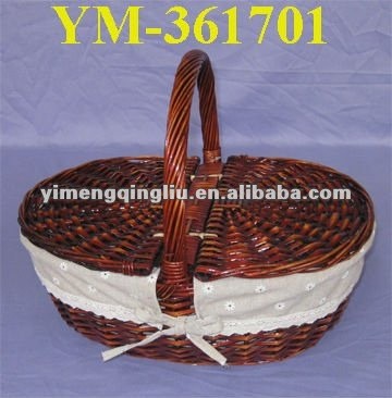 wholesale full willow picnic basket with lid and handle