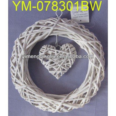 Decorative White Willow Wreath with Hanging Heart Decoration